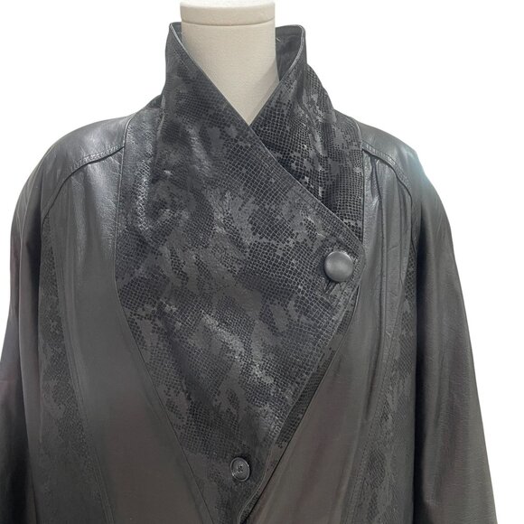 Vintage Black Leather Oversized Jacket Exotic Korea Moto Streetwear Baddie XL - Picture 12 of 16